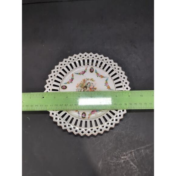 Viennese Lace Porcelain Plate, Scalloped Gold Edge, Germany Plate Pierced Design - Picture 7 of 7